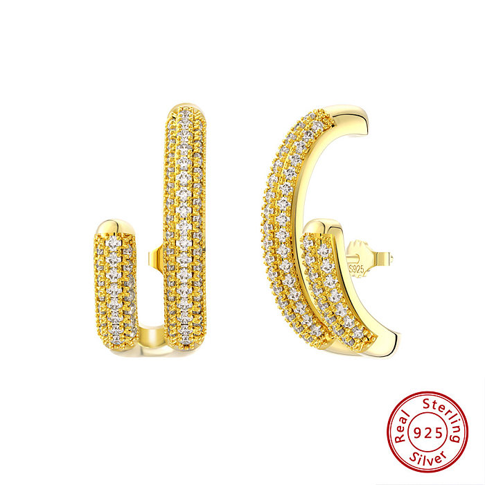 1 Pair Original Design Modern Style Korean Style C Shape Asymmetrical Plating Inlay Sterling Silver Zircon 14K Gold Plated White Gold Plated Silver Plated Ear Studs