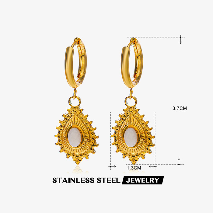 1 Paar Retro-Ohrringe mit Wassertropfen-Beschichtung, Edelstahl-Naturstein, 18 Karat vergoldet
