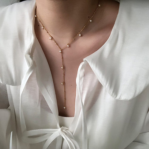 18K Pearls Gypsophila Handmade Bead Y-shaped Tassel Stainless Steel Necklace Wholesale jewelry
