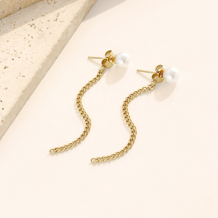 1 Pair Simple Style Chain Stainless Steel  Plating 14K Gold Plated Drop Earrings
