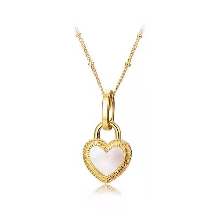 Elegant Heart Shape Stainless Steel Inlay Shell Pendant Necklace