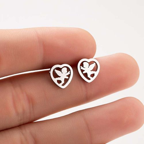 1 paire de clous d'oreilles plaqués or 18 carats, Style Simple, en forme de cœur, placage poli, en acier inoxydable