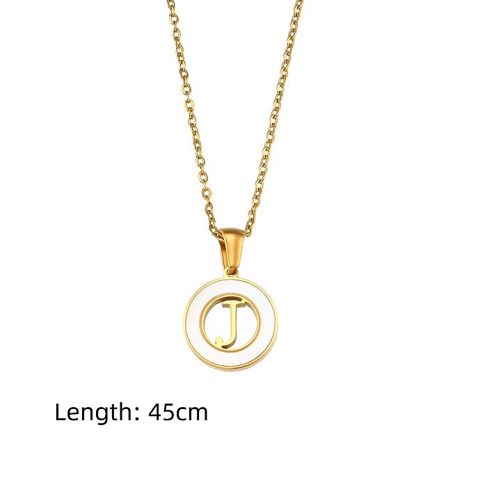 Fashion Simple Elegant Round Shell Hollow Letter Stainless Steel  Necklace