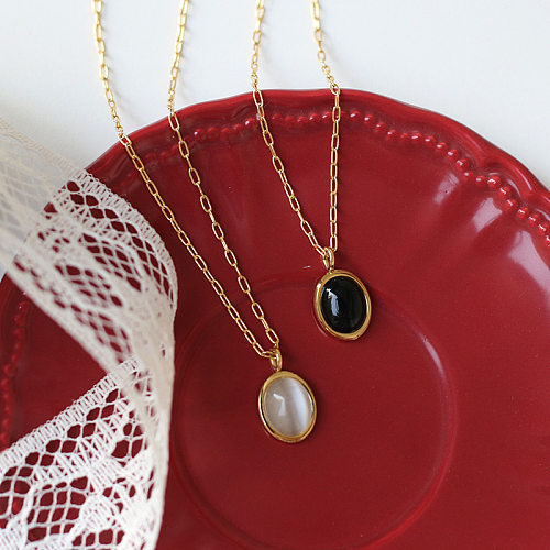 Bijoux en gros pendentif opale noire et blanche, collier en acier inoxydable, bijoux