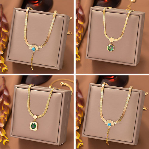 Casual Simple Style Sector Square Oval Stainless Steel Plating Inlay Zircon Pendant Necklace