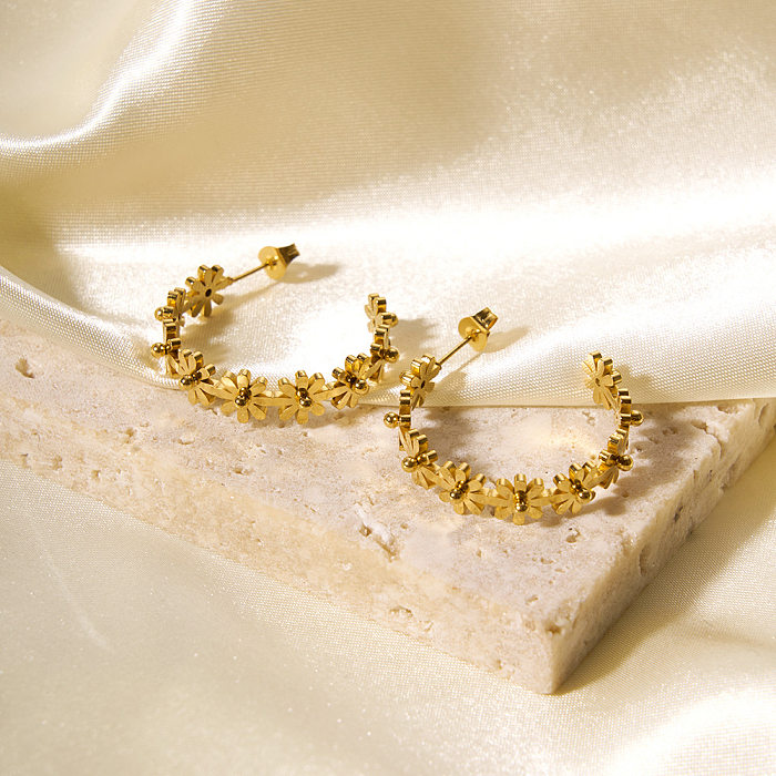1 Paar elegante Damen-Ohrstecker aus Edelstahl mit Gänseblümchenbeschichtung, 18 Karat vergoldet
