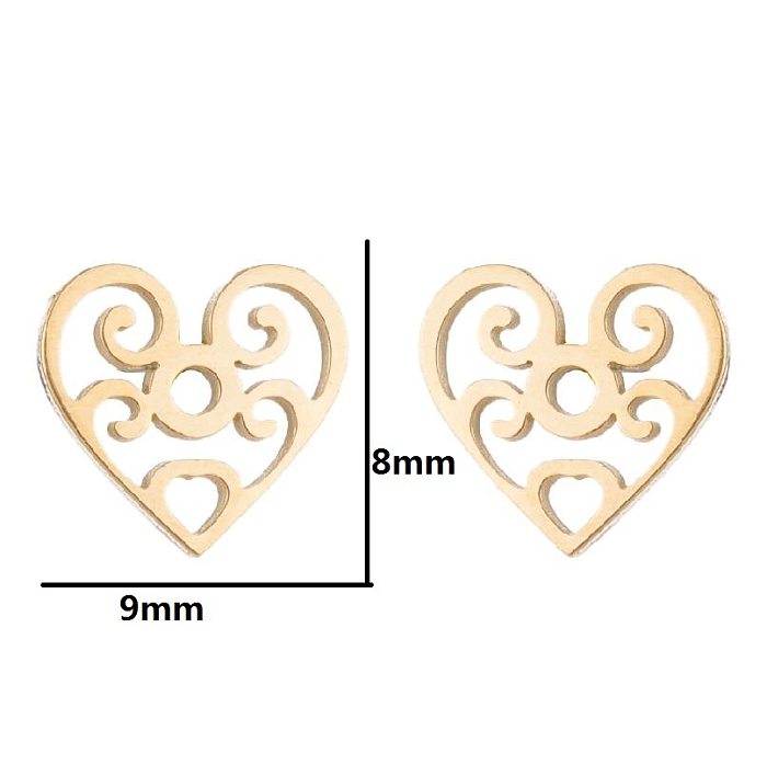 1 paire de clous d'oreilles plaqués en acier inoxydable, en forme de cœur, fleur, à la mode