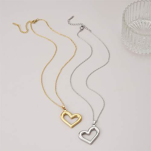 Simple Style Commute Heart Shape Stainless Steel  Polishing Plating 18K Gold Plated Pendant Necklace