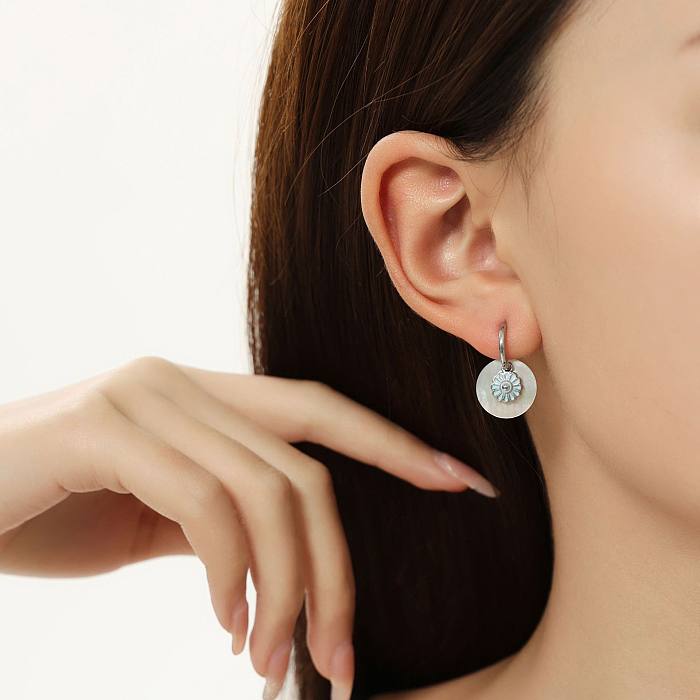 1 Pair Simple Style Flower Shell Stainless Steel Earrings
