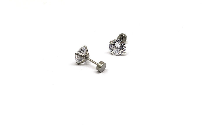 Clous d'oreilles en Zircon avec incrustation géométrique en acier inoxydable, 1 paire