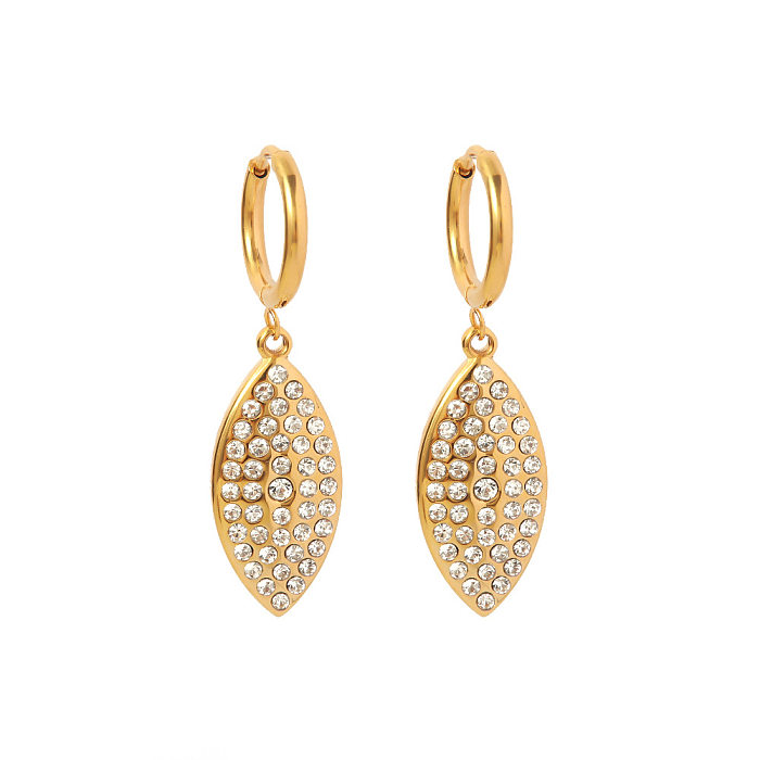 Pendientes de diamantes artificiales chapados en oro de acero inoxidable con hojas de moda 1 par