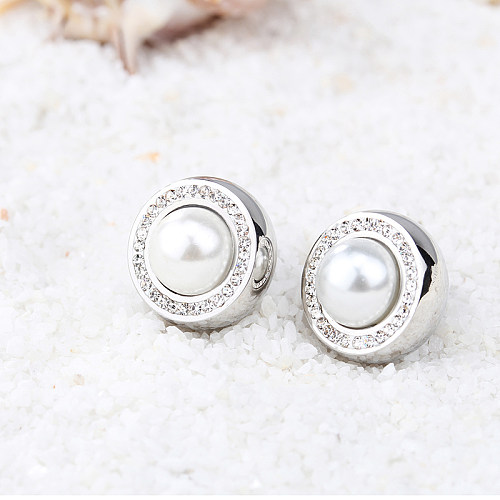 1 Pair Lady Solid Color Inlay Stainless Steel  Rhinestones Shell Ear Studs