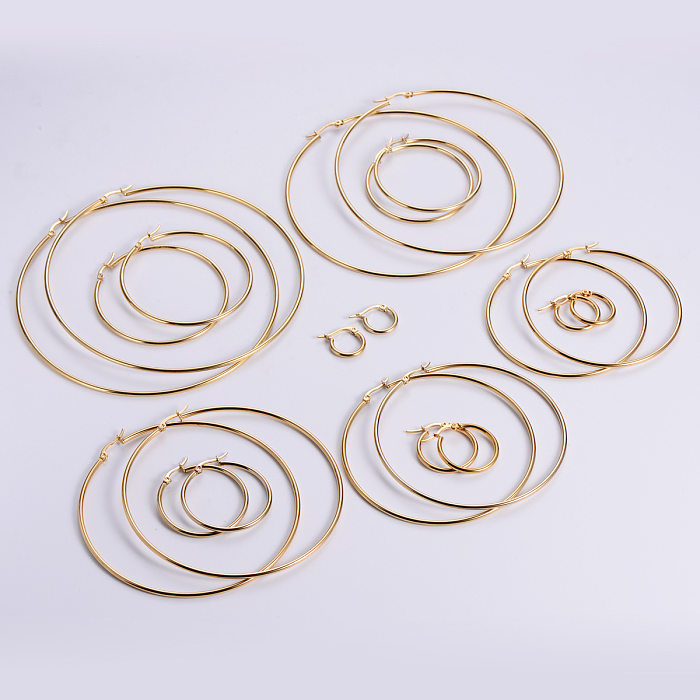 Exaggerated Round Stainless Steel  Plating Hoop Earrings 1 Pair