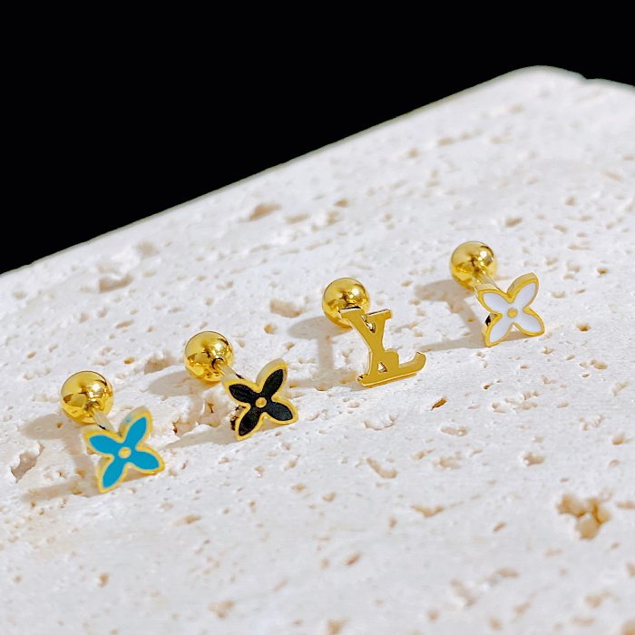 Simple Style Four Leaf Clover Stainless Steel Plating Ear Studs 4 Piece Set