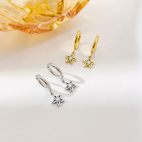 1 Pair IG Style Sweet Flower Plating Inlay Stainless Steel  Zircon White Gold Plated Gold Plated Drop Earrings