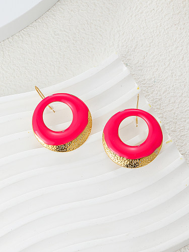 1 Pair Vintage Style Circle Color Block Enamel Plating Stainless Steel  18K Gold Plated Ear Studs