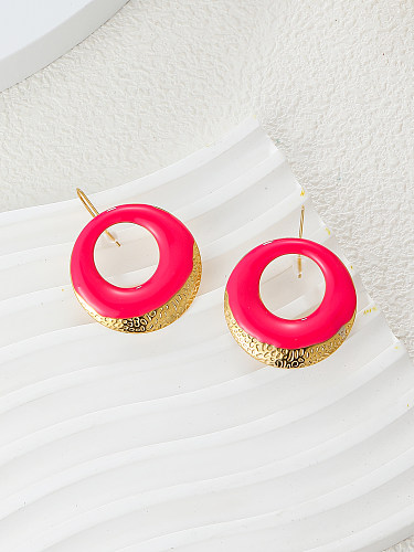1 par de brincos de orelha banhados a ouro 18K estilo vintage círculo colorido bloco esmaltado