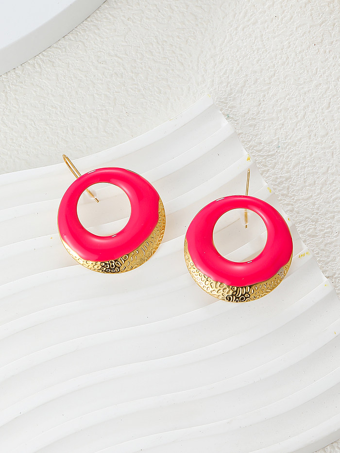 1 par de brincos de orelha banhados a ouro 18K estilo vintage círculo colorido bloco esmaltado