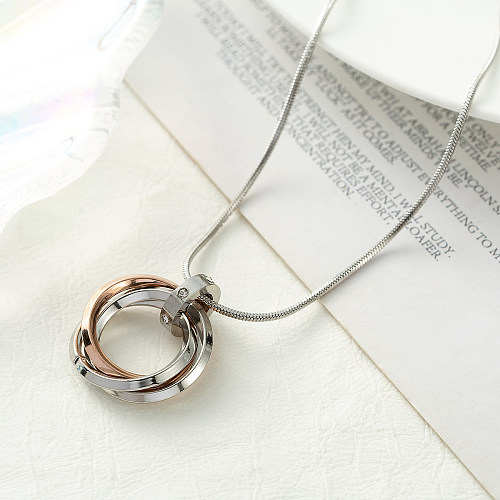 1 pieza de collar con colgante de diamante con incrustaciones de chapado pulido de acero inoxidable circular informal