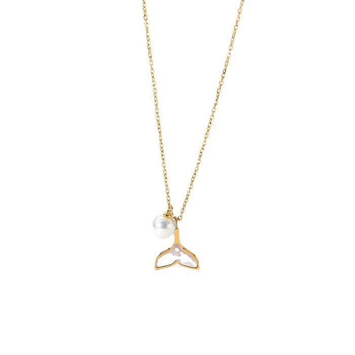 Einfache Edelstahl-Muschel-Meerjungfrau-Perlen-Anhänger-Halskette Großhandelsschmuck