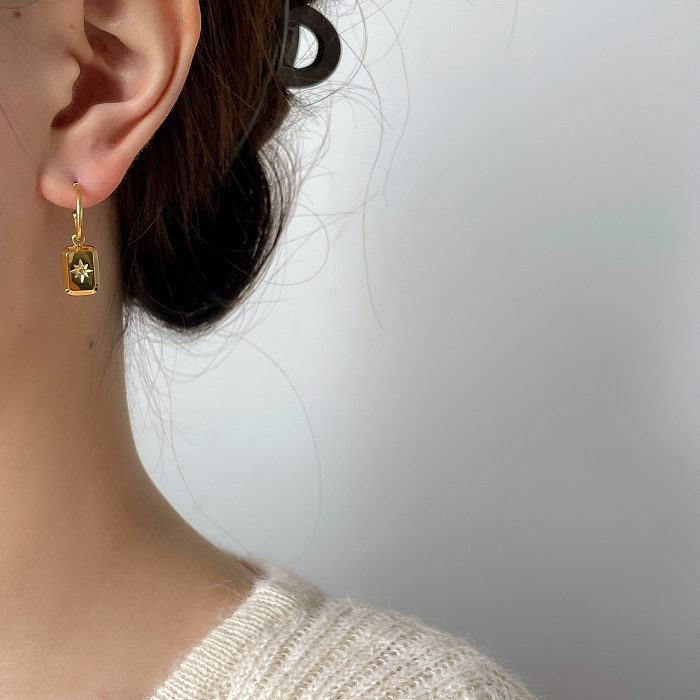 1 paire de boucles d'oreilles plaquées en acier inoxydable, Style Simple, hexagramme