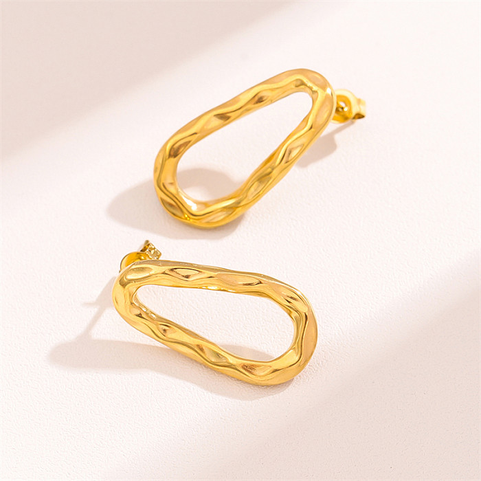 1 paire de boucles d'oreilles pendantes en acier inoxydable plaqué or 18 carats, Style rétro Simple, ovale