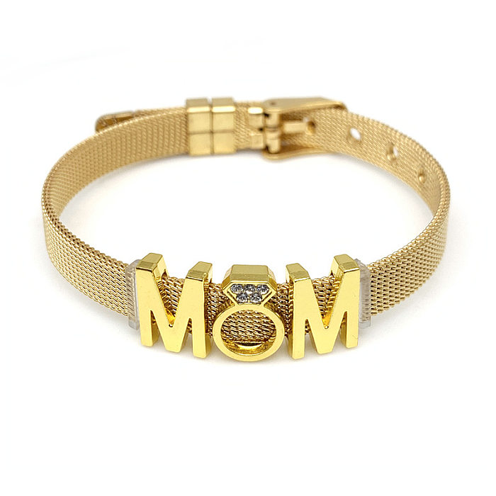 Bracelets en acier inoxydable avec lettres MAMA et strass incrustés