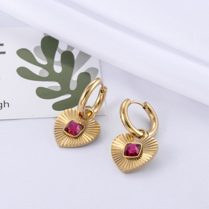 1 Pair Vintage Style French Style Simple Style Geometric Sector Heart Shape Plating Inlay Stainless Steel  Zircon 18K Gold Plated Drop Earrings