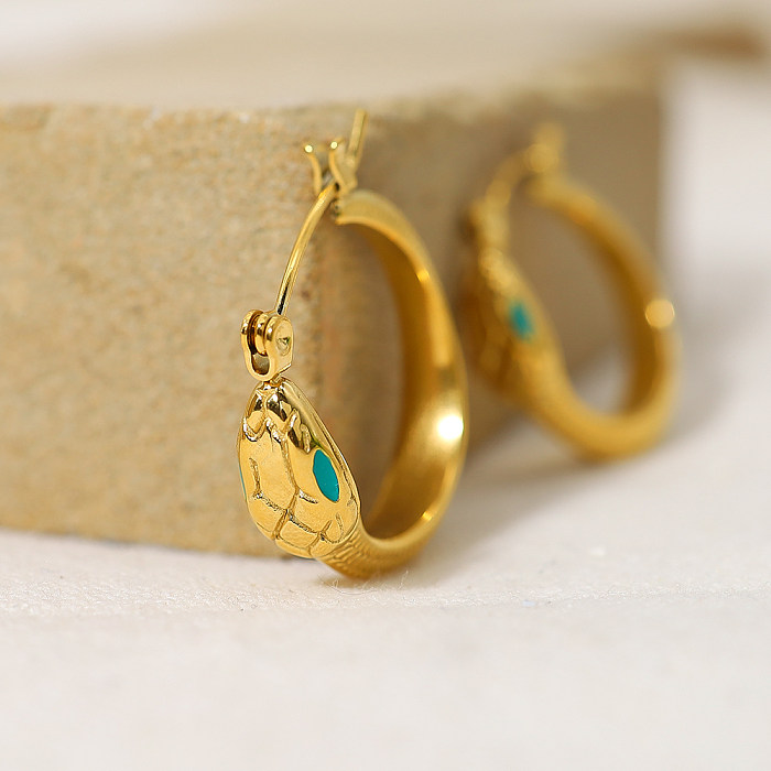 1 Pair IG Style French Style Snake Enamel Plating Stainless Steel 18K Gold Plated Earrings