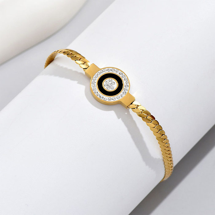 Elegante moda retrô redonda revestida de aço inoxidável com strass artificiais pulseiras de corrente 1 peça