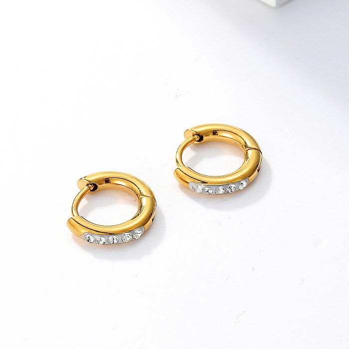 1 Pair Fashion Circle Stainless Steel  Plating Inlay Rhinestones Hoop Earrings