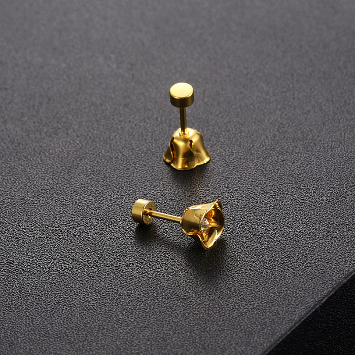 Pendientes chapados en oro de acero inoxidable con círculo hueco, aretes de diamantes individuales
