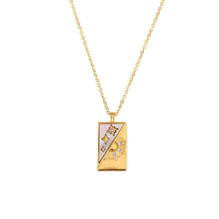 Vintage Style Star Rectangle Stainless Steel  Plating Inlay Rhinestones Zircon 18K Gold Plated Pendant Necklace