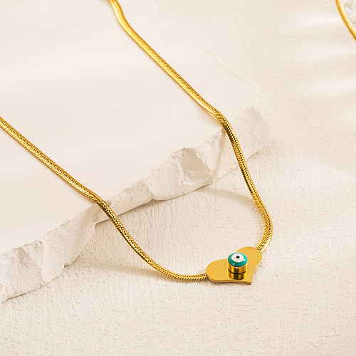 Classic Style Devil'S Eye Heart Shape Stainless Steel  Enamel Plating 18K Gold Plated Pendant Necklace