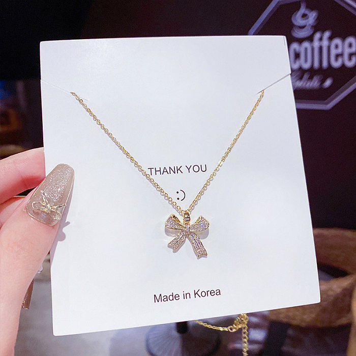 Simple Style Geometric Four Leaf Clover Heart Shape Stainless Steel Inlay Artificial Pearls Rhinestones Necklace