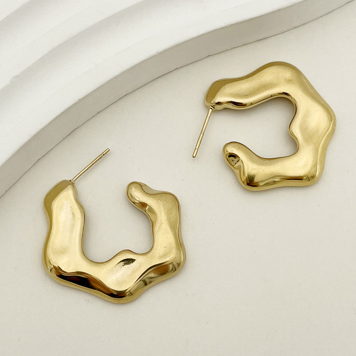 1 paire de boucles d'oreilles rétro en acier inoxydable plaqué or, placage géométrique