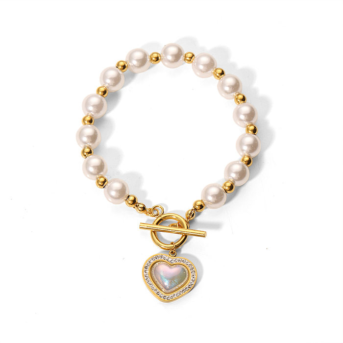 IG Style Básico estilo clássico geométrico formato de coração pulseiras de zircônia revestidas de aço inoxidável