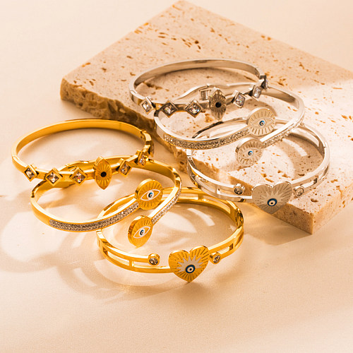 Bracelet rond en forme d'oeil du diable, 1 pièce, en forme de cœur, plaqué en acier inoxydable, incrustation ajourée, bracelet en Zircon