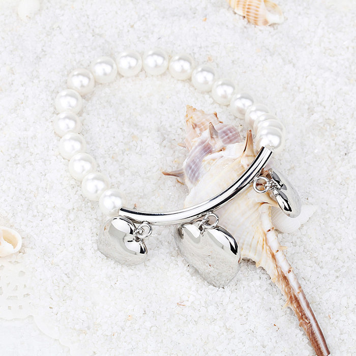 New Fashion Heart Pendent Pearl Stainless Steel Bracelet Wholesale jewelry