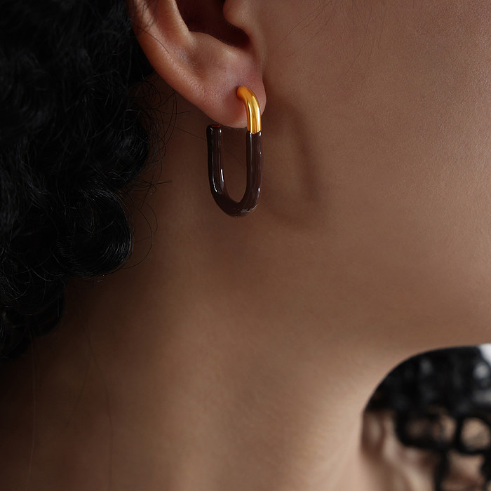 1 Pair Elegant Punk Geometric Enamel Plating Stainless Steel 18K Gold Plated Earrings
