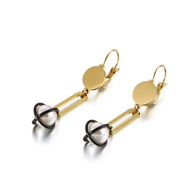 Boucles d'oreilles longues en perles simples, personnalité à la mode, boucles d'oreilles créatives rétro en acier inoxydable, vente en gros