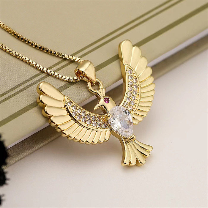 IG Style Peace Dove Bird Copper Inlay Zircon Necklace