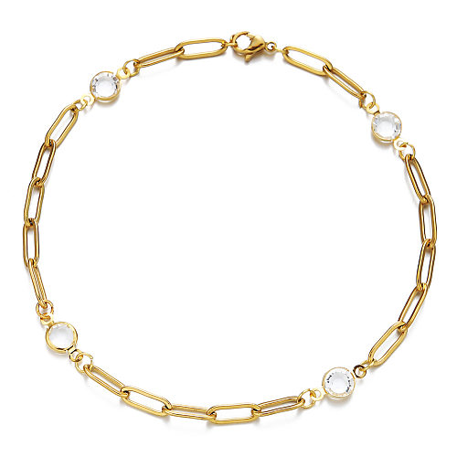Wholesale Hip-Hop Simple Style Geometric Stainless Steel Gold Plated Artificial Crystal Bracelets