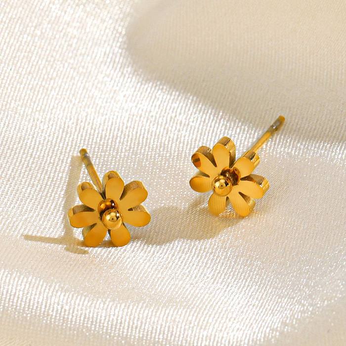 1 par de brincos de orelha de aço inoxidável com revestimento de flores de estilo simples e doce