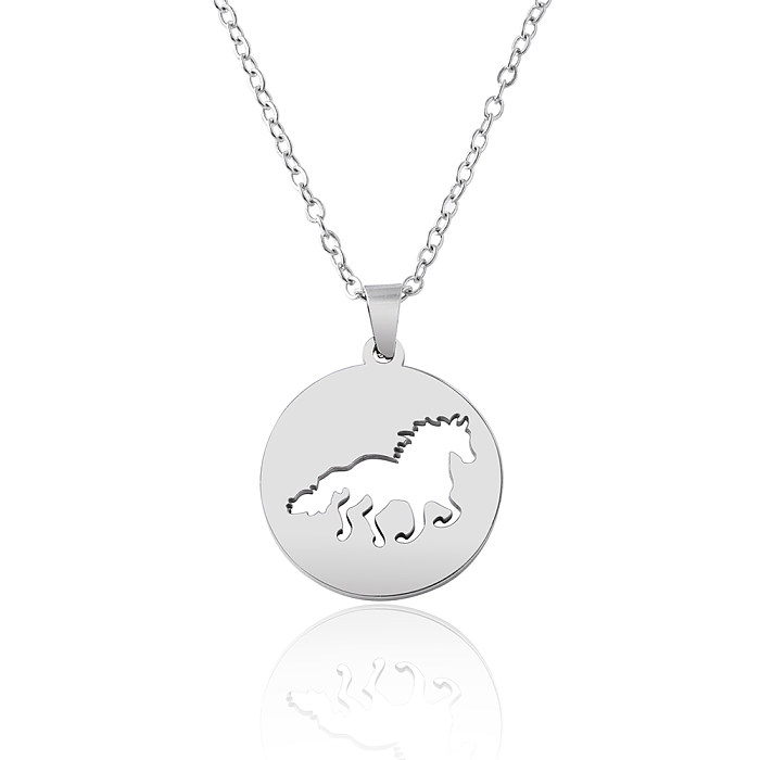 Simple Style Horse Stainless Steel  Pendant Necklace Hollow Out No Inlaid Stainless Steel  Necklaces 1 Piece
