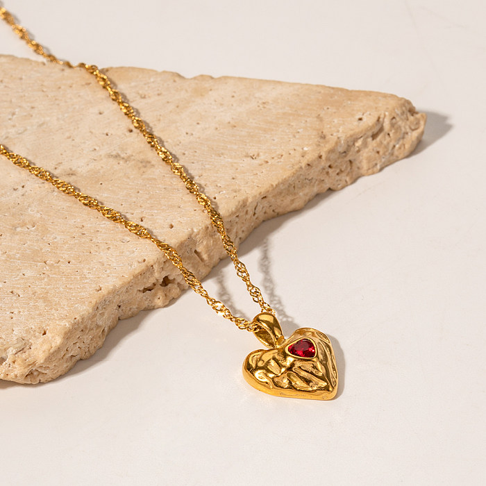 Estilo simples formato de coração chapeamento de aço inoxidável zircão colar pingente banhado a ouro 18K