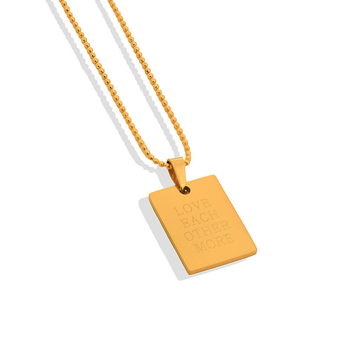 Collier pendentif rétro lettre carrée plaqué acier inoxydable, 1 pièce