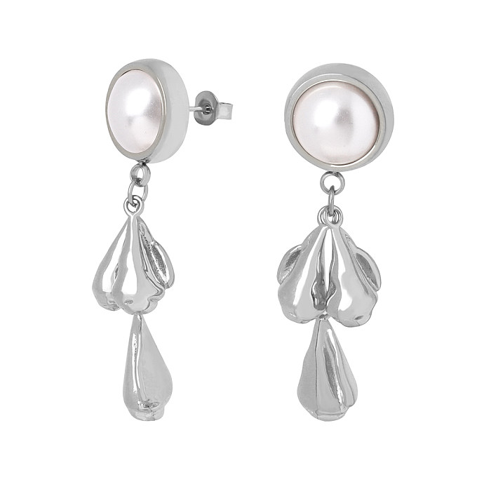 1 Pair Elegant Round Plating Inlay Stainless Steel Artificial Pearls 18K Gold Plated Drop Earrings