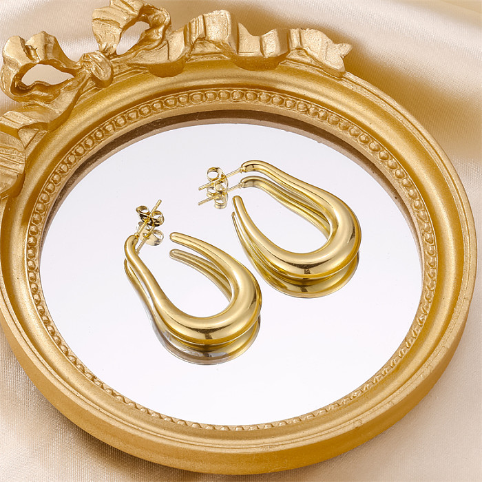 1 peça IG Style Glam estilo vintage oval irregular chapeamento de aço inoxidável 18K brincos banhados a ouro