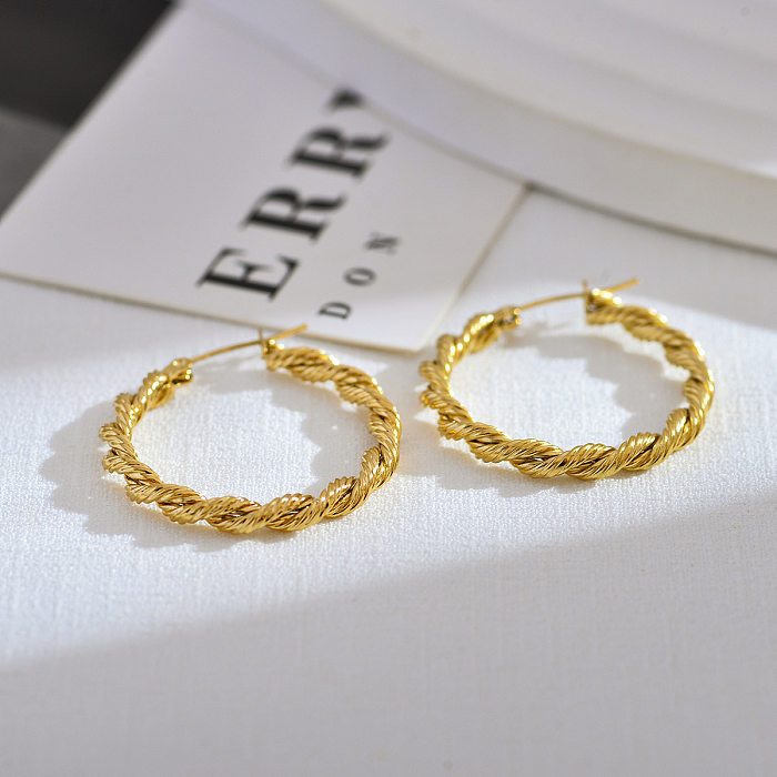1 Pair Casual Streetwear Solid Color Stainless Steel  18K Gold Plated Hoop Earrings
